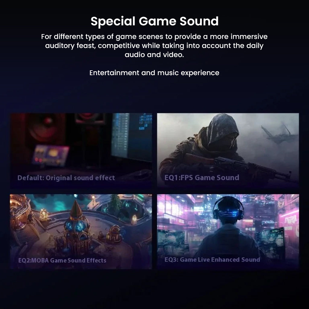 SIMGOT GEW1 USB Gaming Sound Card offers specialized audio modes for FPS, MOBA, and live sound, enhancing game-specific soundscapes.