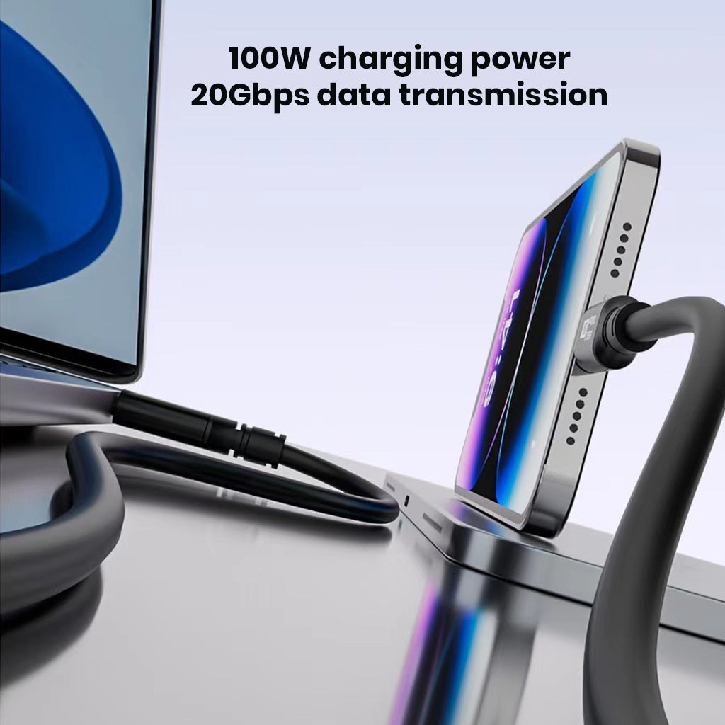 TECPHILE USB C 3.2 Signal Amplifier delivering 100W charging and 20Gbps data transfer between laptop and smartphone.