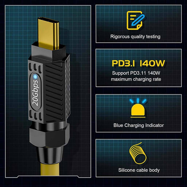 TECPHILE 140W Type-C to Type-C Straight Cable (20CM) - 8