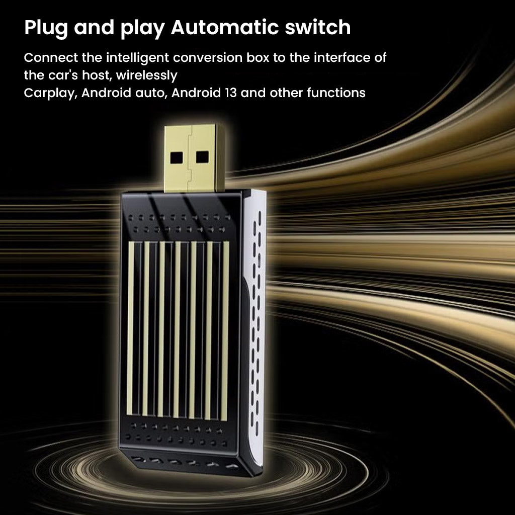 TECPHILE DroidDrive Android 13 AI Box offers plug-and-play automatic switching for wireless CarPlay and Android Auto connectivity.