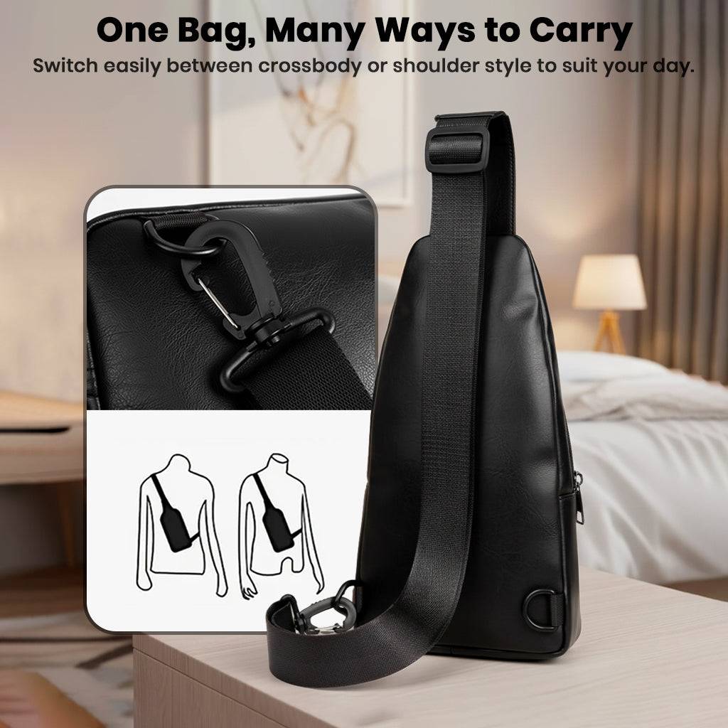 TECPHILE - Classic 2008 PU Leather Sling Bag With Adjustable Straps