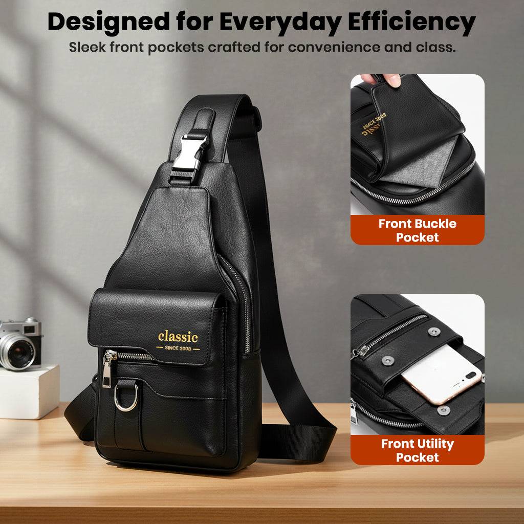 TECPHILE - Classic 2008 PU Leather Sling Bag With Adjustable Straps