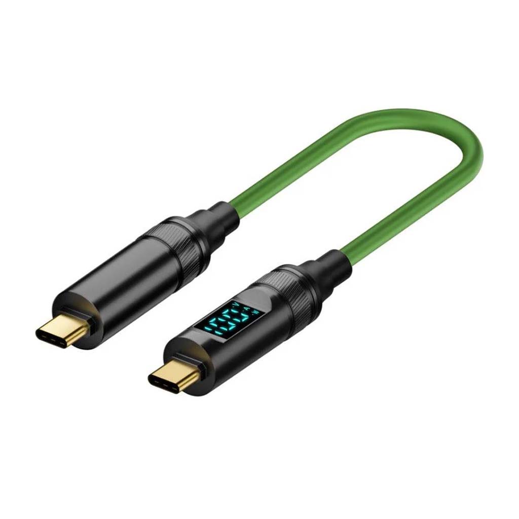 TECPHILE 100W Type-C to Type-C Fast Charging Cable with real-time display and gold-plated connectors, ideal for high-speed charging and data transfer.