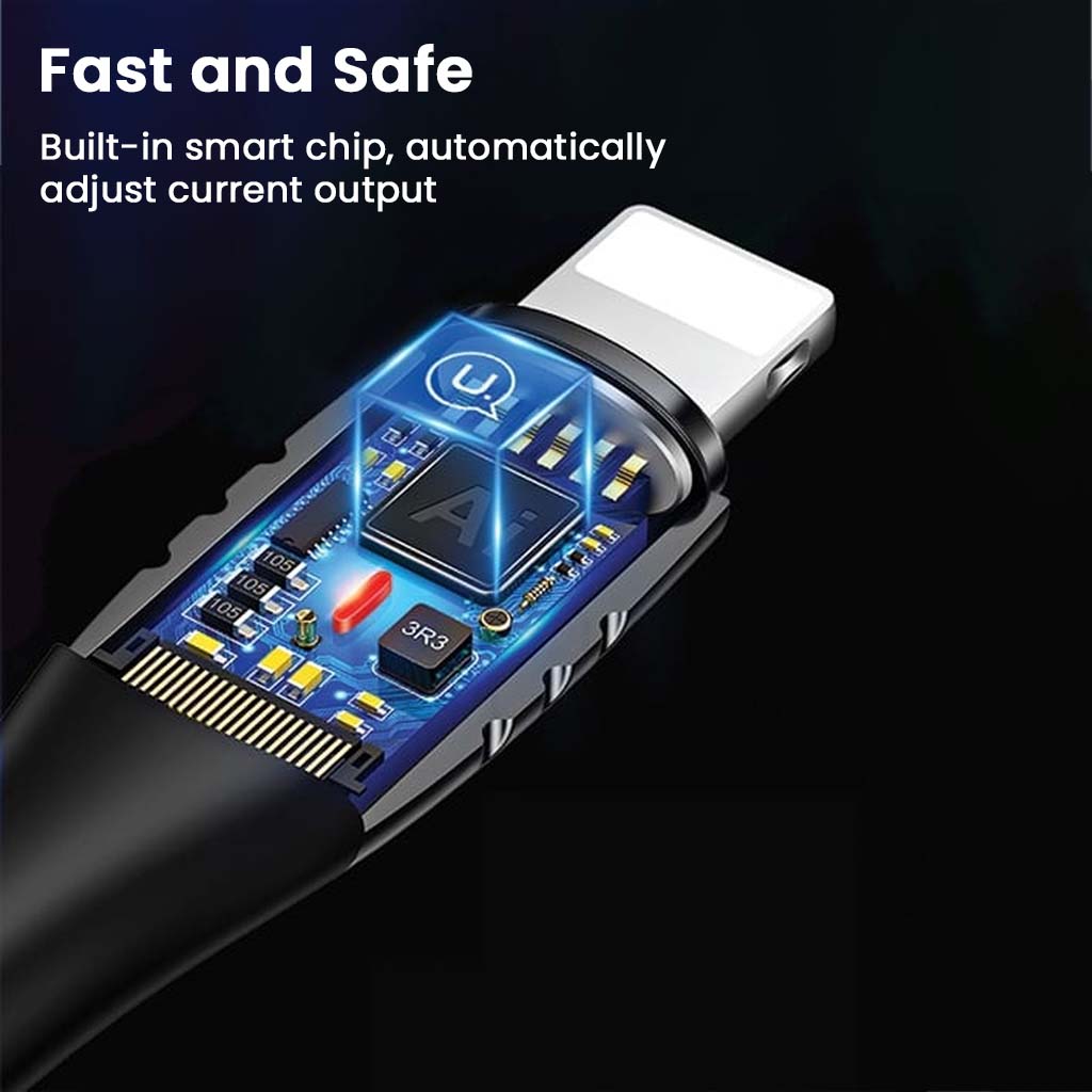 USAMS-SJ344USB01 cable with built-in smart chip for safe charging, automatically adjusts current output to protect devices.