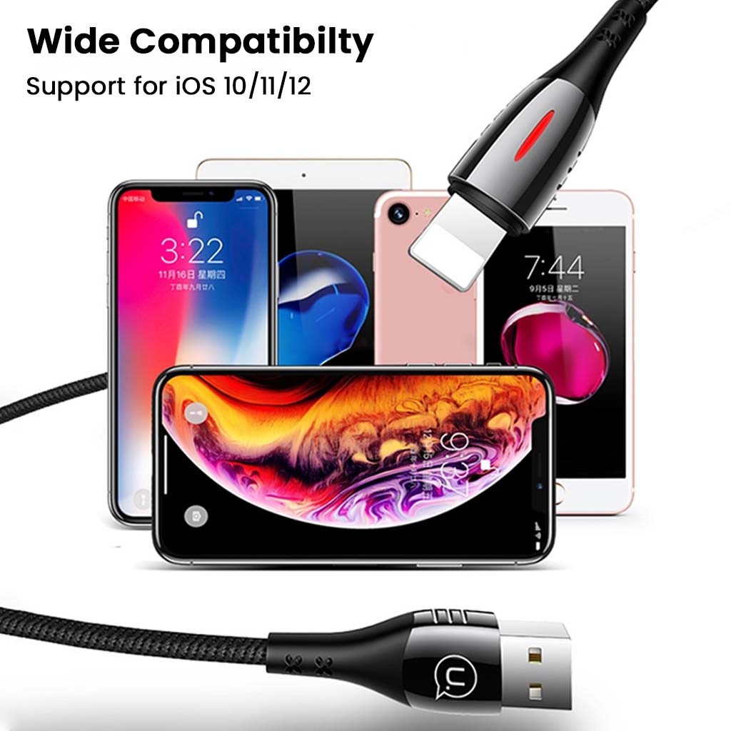 USAMS-SJ344USB01 USB-A to Lightning cable supports iOS 10/11/12 devices, ideal for iPhones with fast charging and data sync.