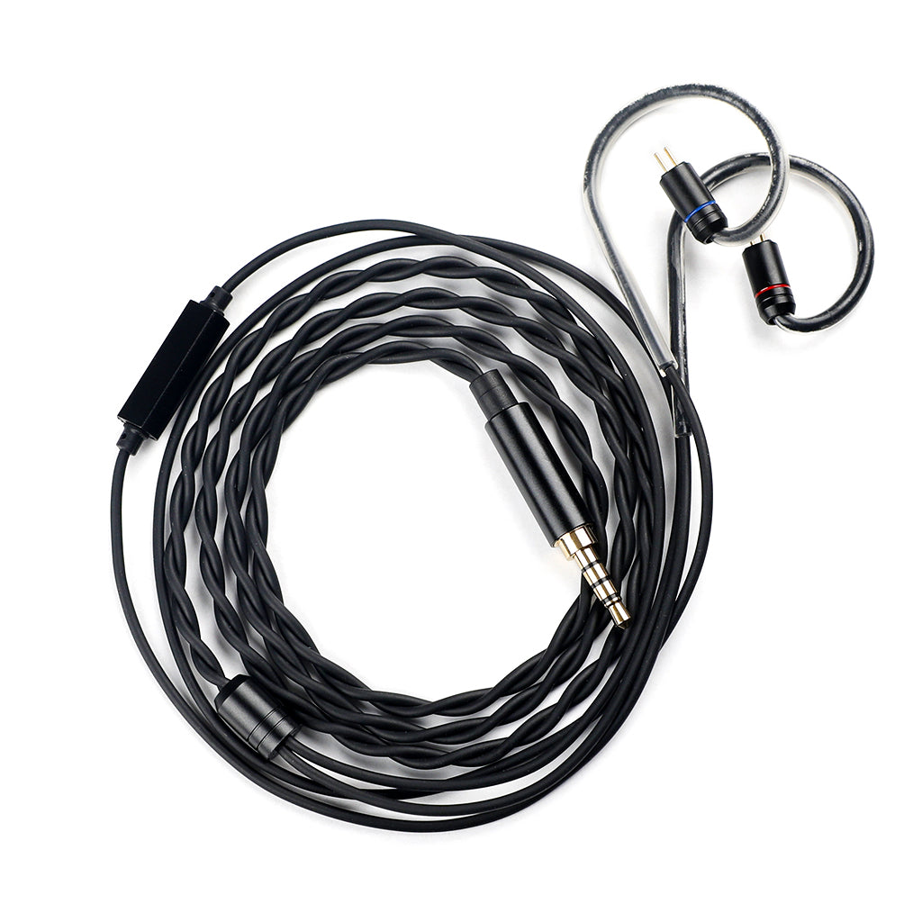 Black braided TANGZU Wan'er SG 2 replacement cable with 3.5mm jack and 2-pin connectors for durable and stylish audio upgrade.