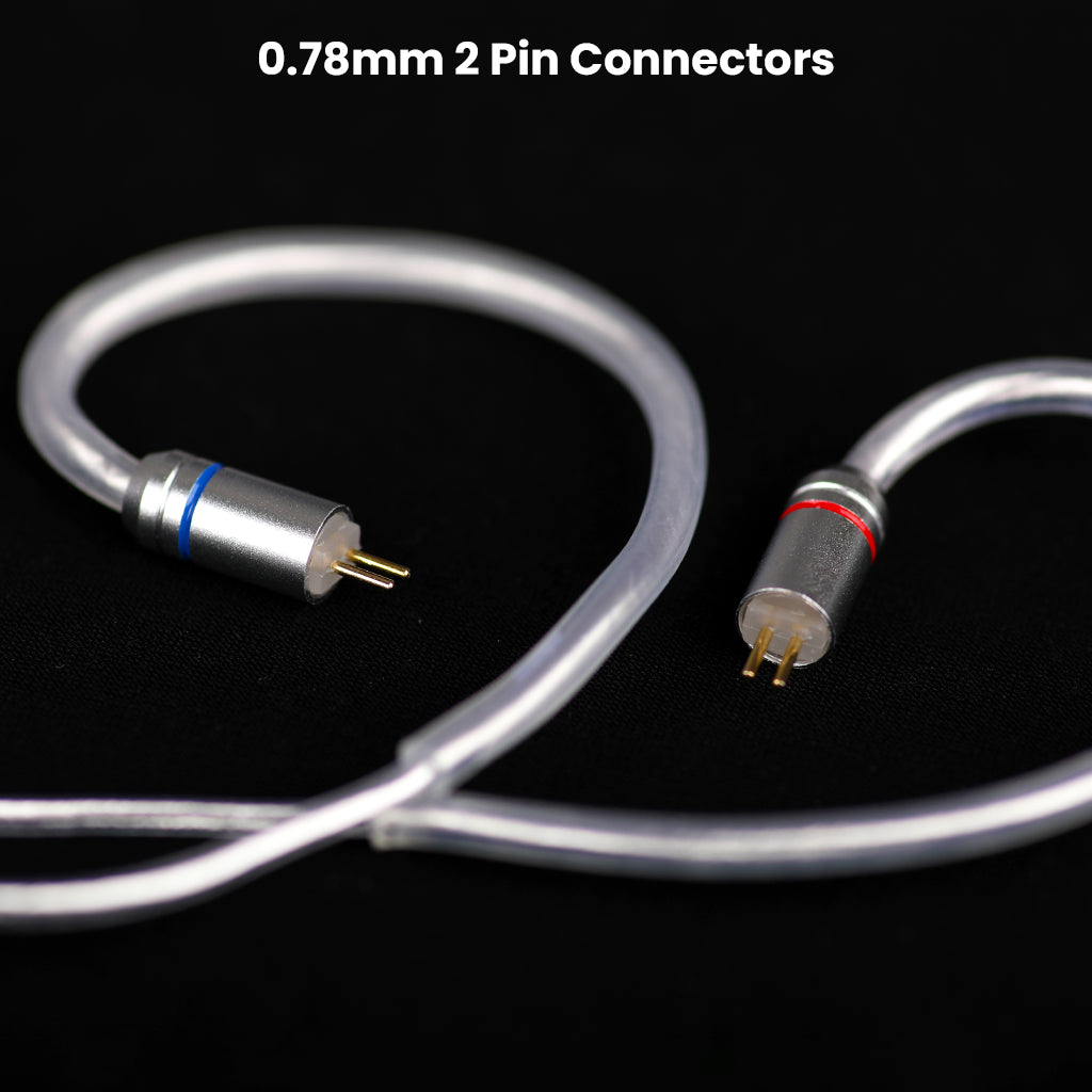Detailed view of 0.78mm 2-pin connectors on TANGZU Wan'er SG 2 cable for secure and stable IEM compatibility.
