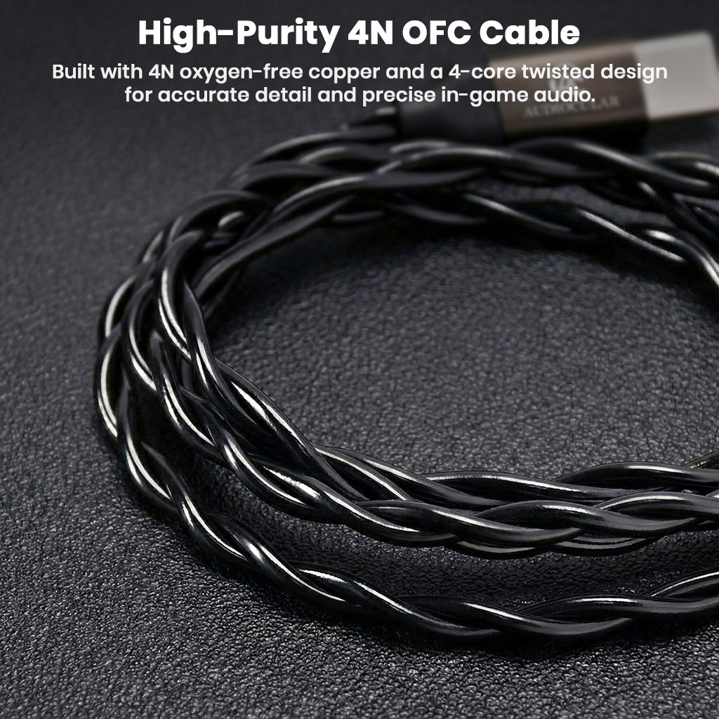 High-purity 4N OFC twisted AUDIOCULAR BOOM-X Gaming IEM Cable ensures accurate sound detail and low signal loss for competitive gaming.
