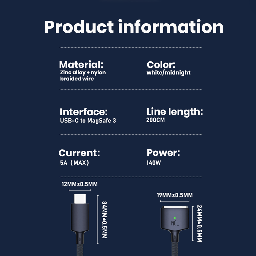 TECPHILE CC59 Magsafe3 Cable