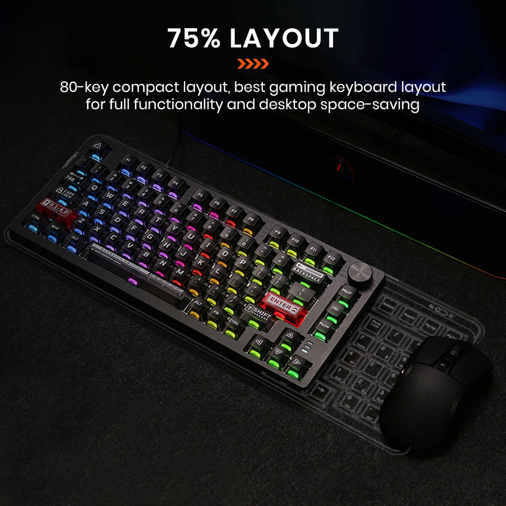 DAREU EK75RT 75% layout mechanical keyboard offers a compact 80-key design for space-saving and full functionality.