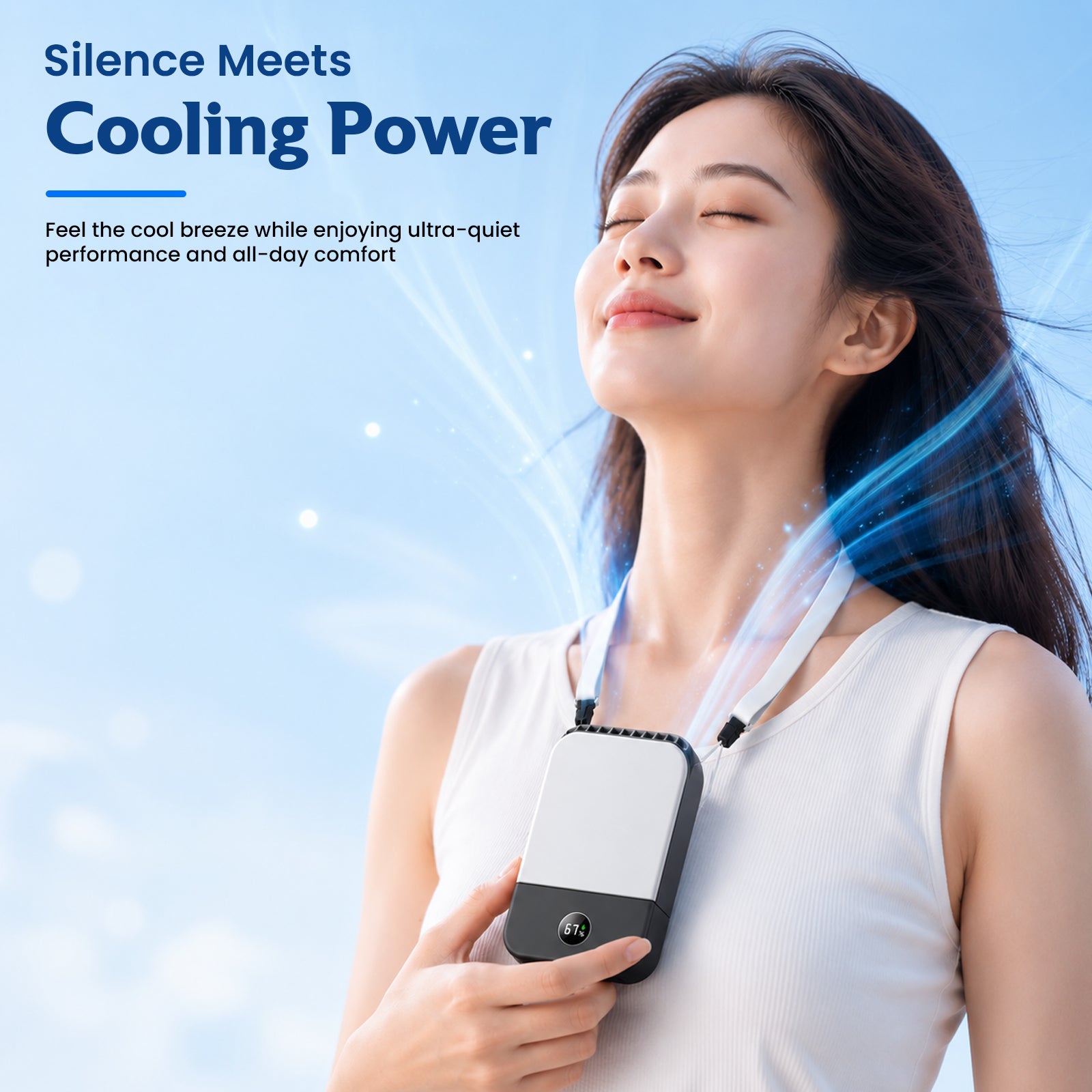 DQ205 Portable Neck Fan with LCD Display Rechargeable & 3-Speed Airflow