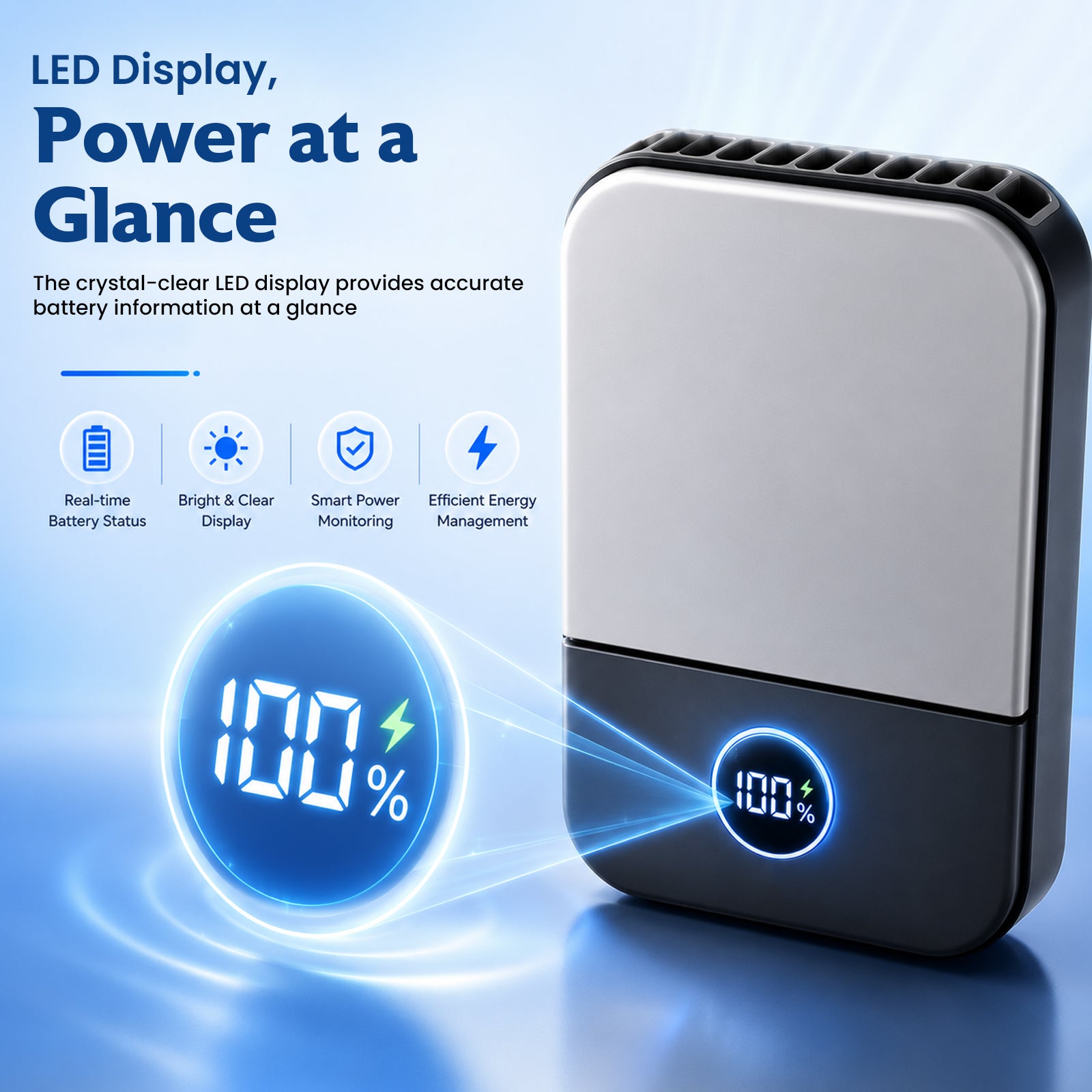 DQ205 Portable Neck Fan with LCD Display Rechargeable & 3-Speed Airflow