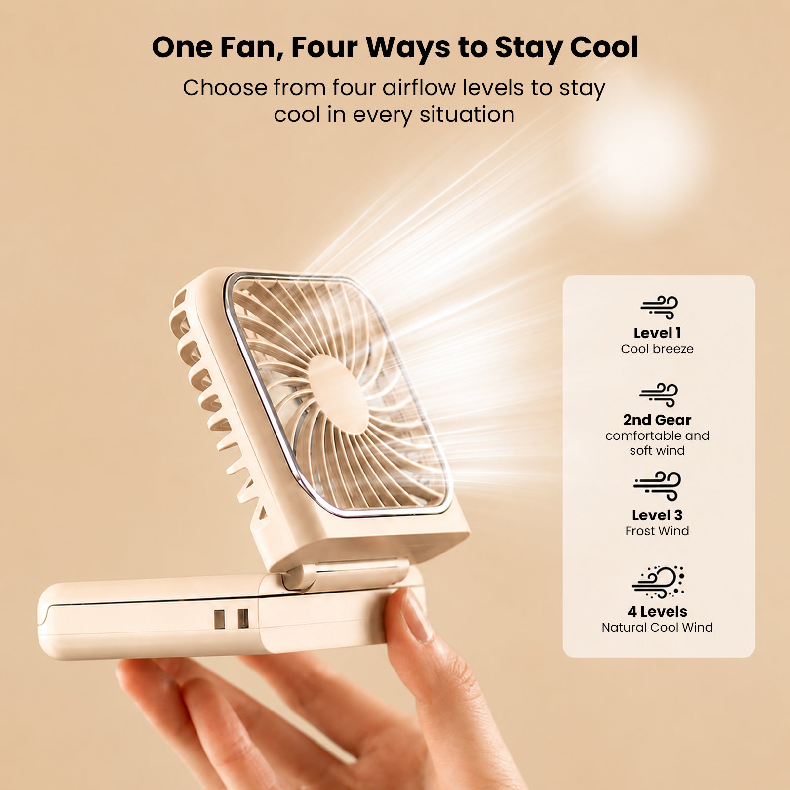 DQ260 Mini Portable Folding Handheld Fan with Power Bank, 5-Speed Rechargeable