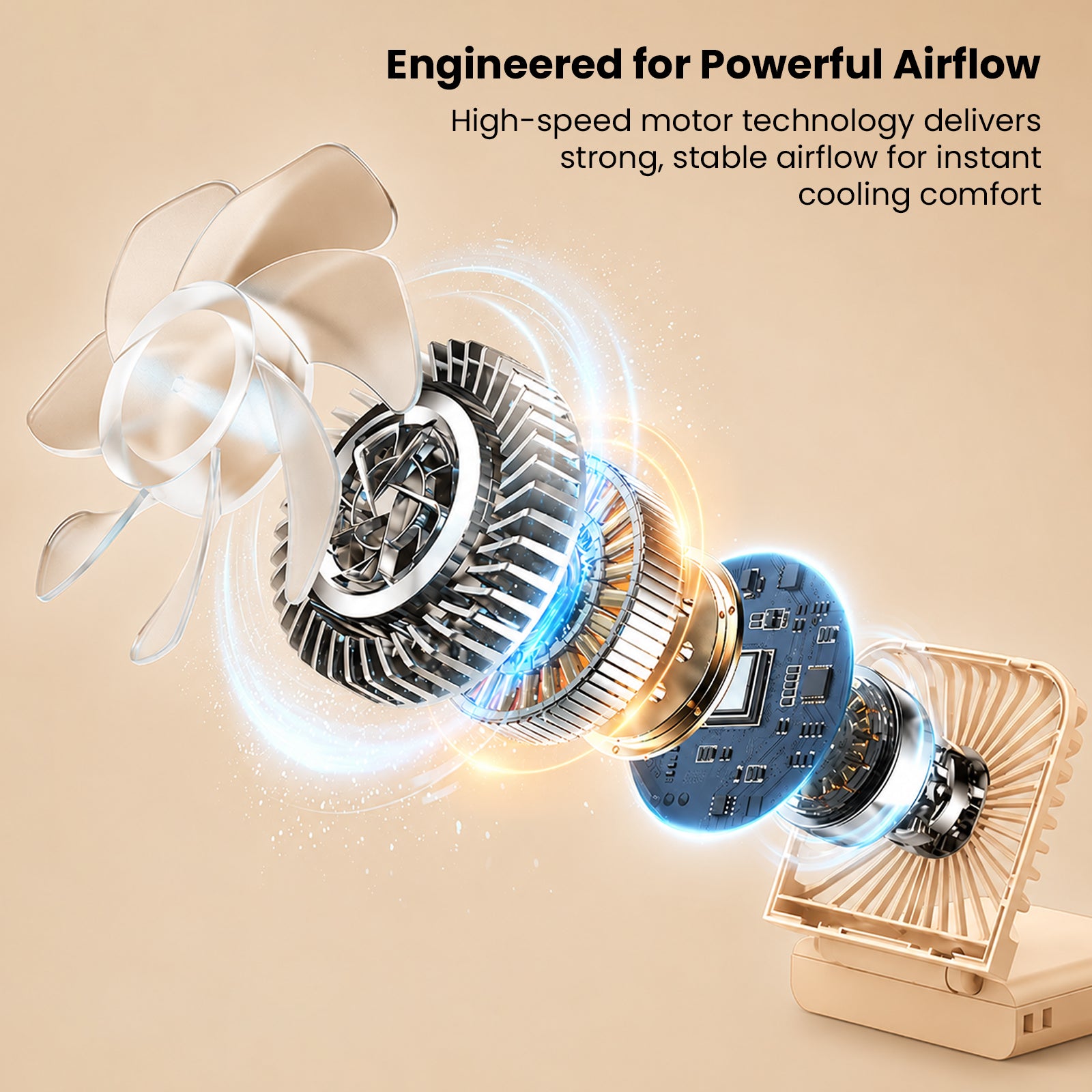 DQ260 Mini Portable Folding Handheld Fan with Power Bank, 5-Speed Rechargeable