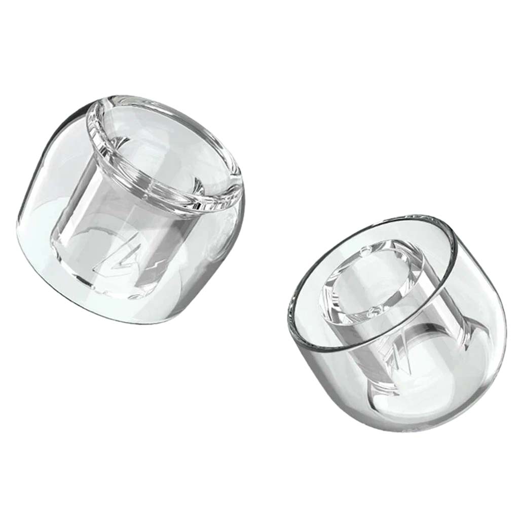 Divinus Prism Wide Bore LSR eartips for IEMs, made of transparent silicone for enhanced sound clarity and ergonomic fit.