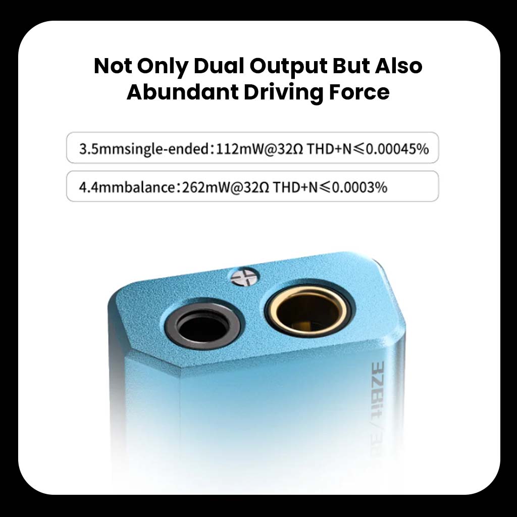 Dual output ports of EPZ TP35 PRO with 3.5mm and 4.4mm jacks, offering powerful driving force for various headphone types.