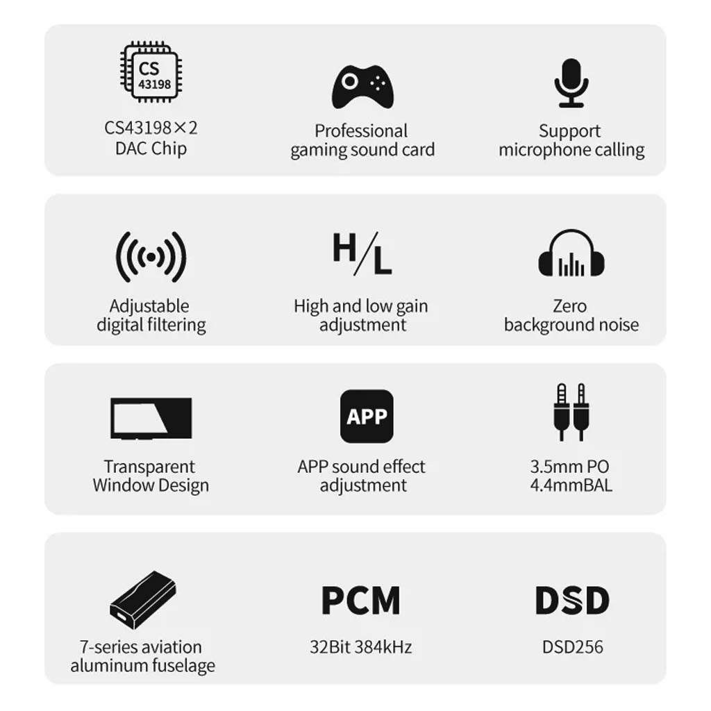 Feature icons of EPZ TP35 PRO highlighting dual DAC chips, gaming sound card, mic support, digital filtering, and app control.