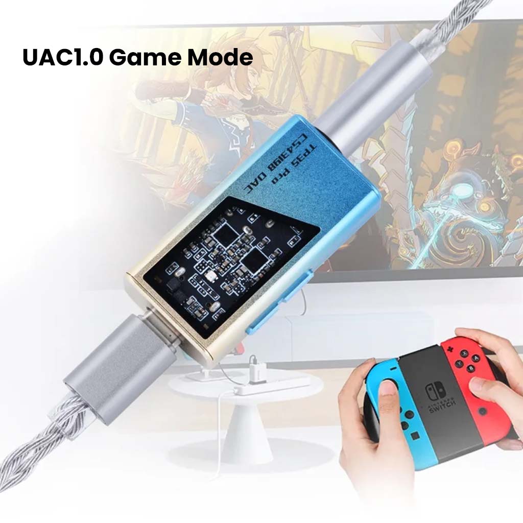 EPZ TP35 PRO in UAC1.0 game mode connected to a Nintendo Switch, optimized for high-quality portable gaming audio.