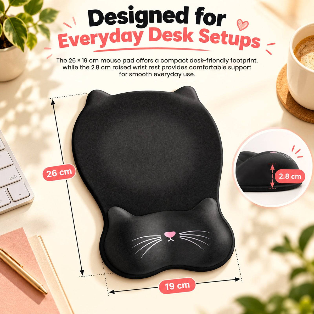 TECPHILE – Ergonomic Cat Style Mouse Pad with Wrist Rest