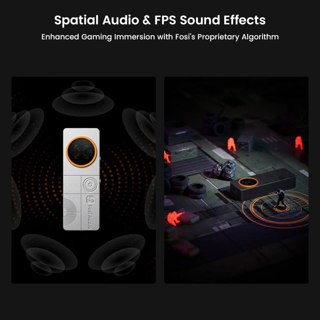 FOSI AUDIO – DS3 Portable DAC/Amp with spatial audio and FPS sound effects, enhancing gaming immersion using proprietary sound algorithms.