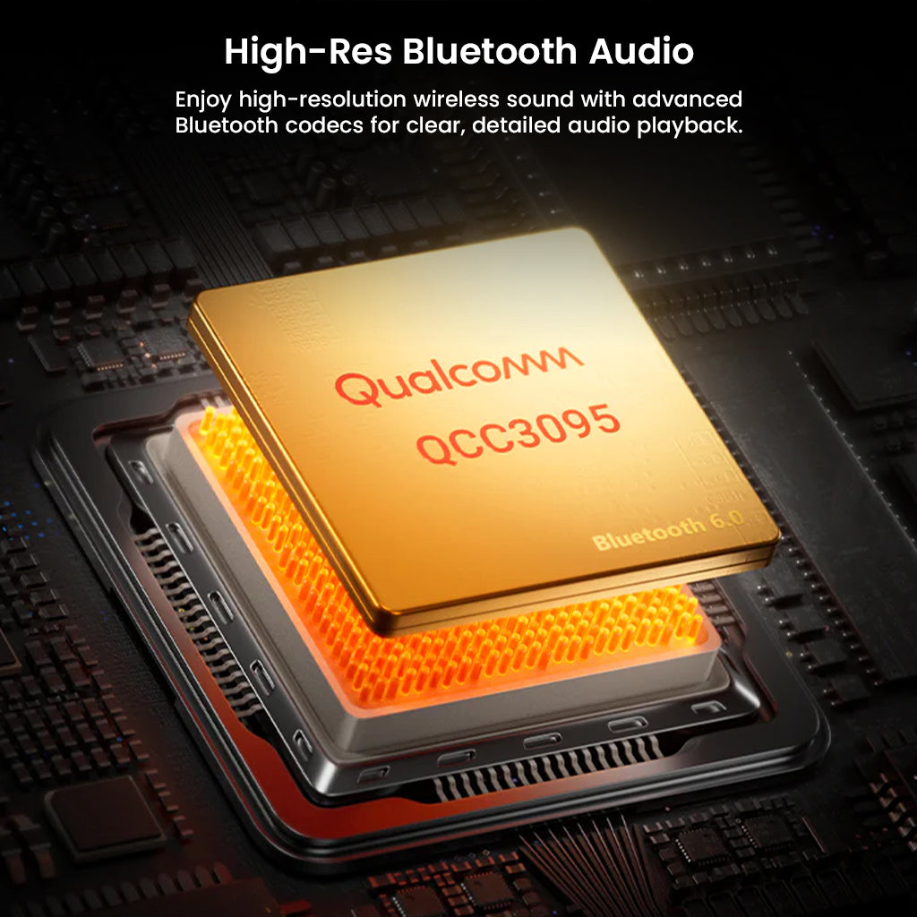 Fosi Audio BT20A MAX uses Qualcomm QCC3095 chip for high-res Bluetooth 5.0 audio with advanced codecs for detailed wireless sound.