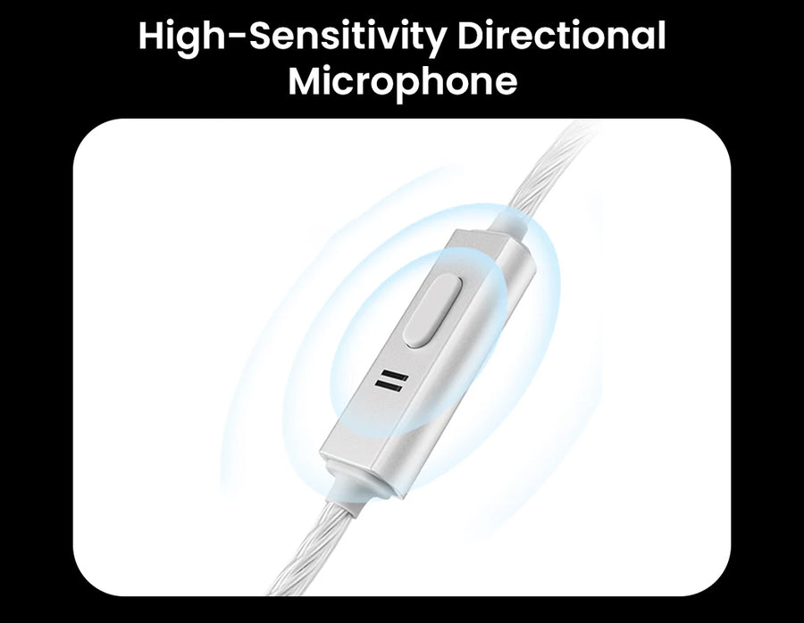 High-sensitivity directional microphone with cable on a white background