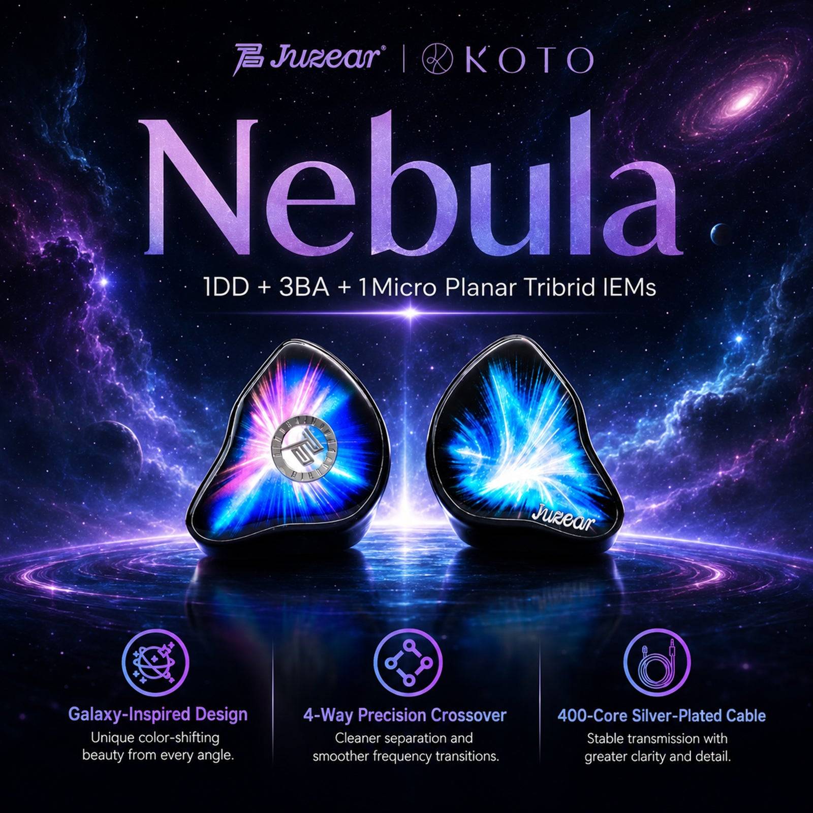 JUZEAR x KOTO Nebula 1DD + 3BA + 1Planar Hybrid Drivers IEMs