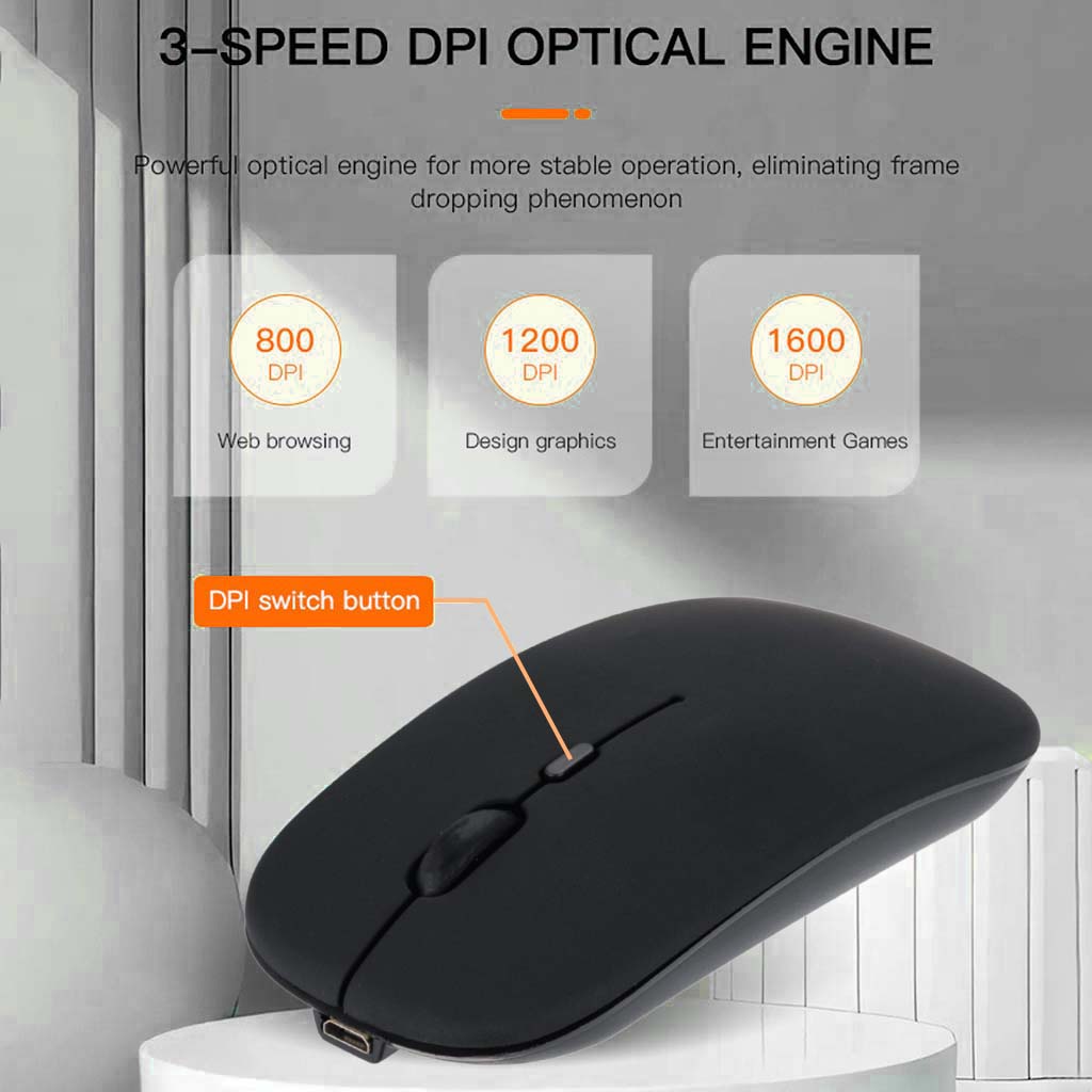 KB2858 Wireless Mouse with 3-speed DPI optical engine, adjustable between 800, 1200, and 1600 DPI for various usage needs.