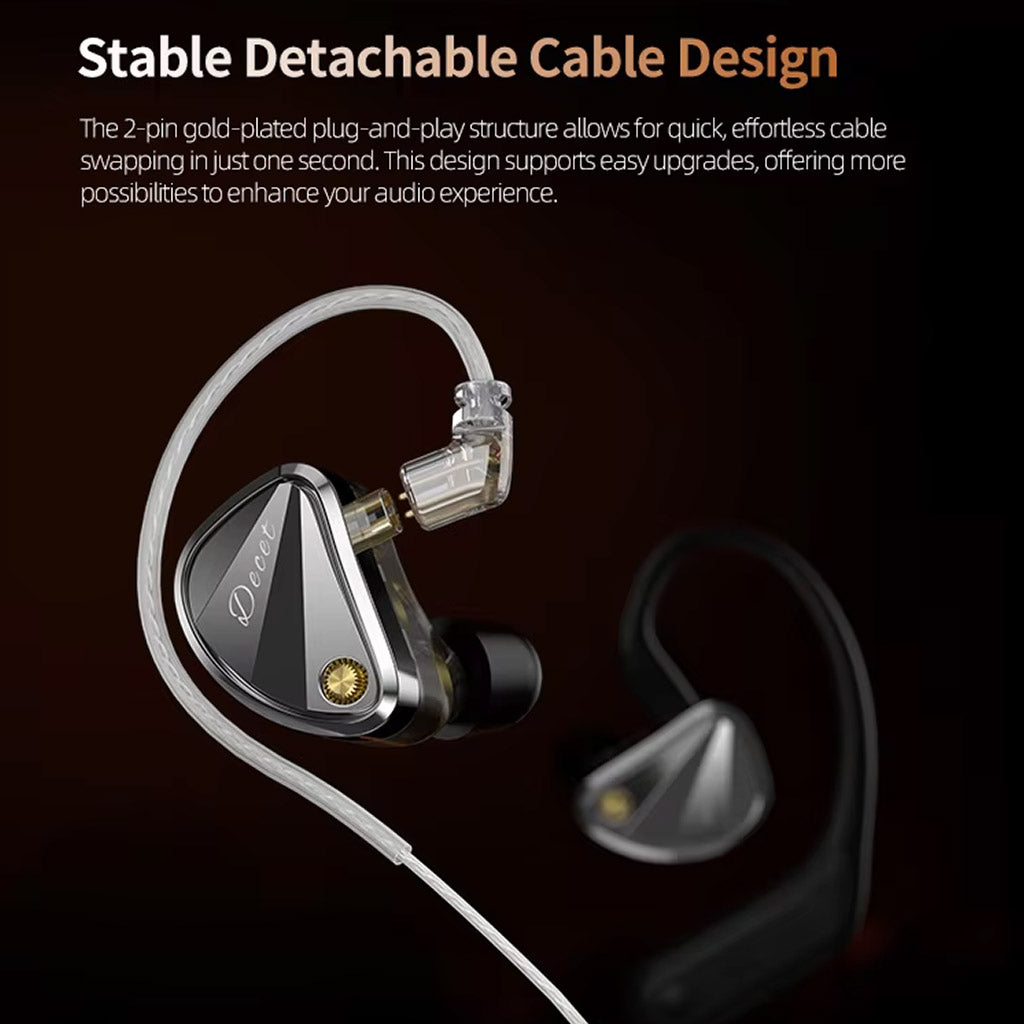 KZ Decet 10 IEM features a stable detachable 2-pin cable design for easy upgrades and enhanced audio experience.