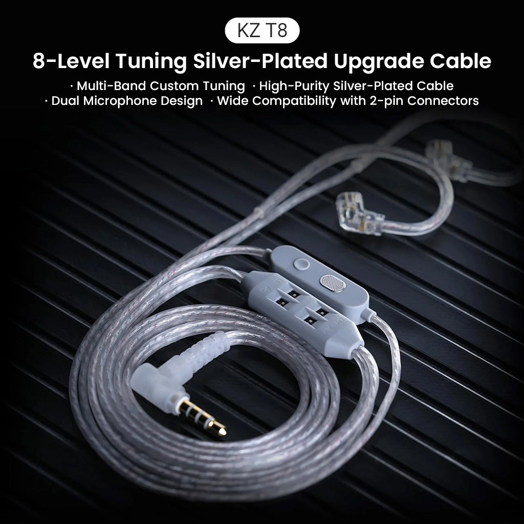 KZ- T8 8-Level Tuning Silver-Plated Upgrade Cable For IEM