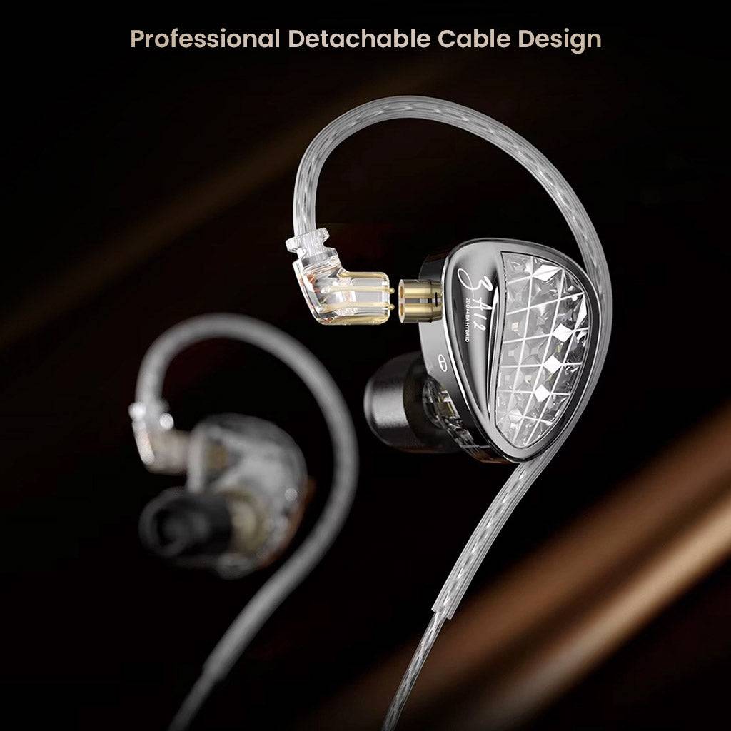 KZ ZA12 4BA+2DD Drivers Hybrid In Ear Monitor with detachable cable design, featuring a stylish diamond-patterned faceplate and ergonomic fit.