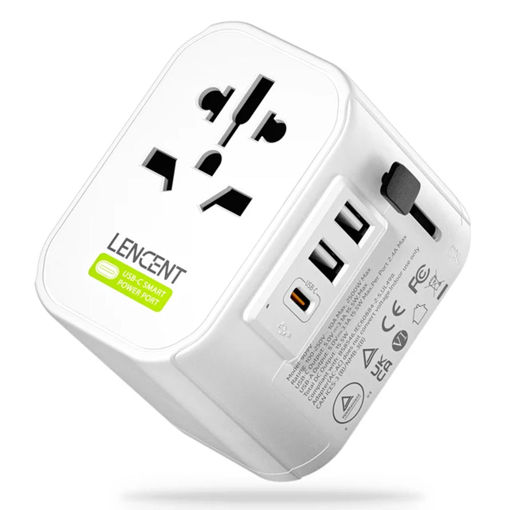 LENCENT 65W GaN Universal Travel Adapter with 2 USB Ports 3 Type C Fast  Charging Power Adapter EU/UK/USA/AUS Plug for Travel