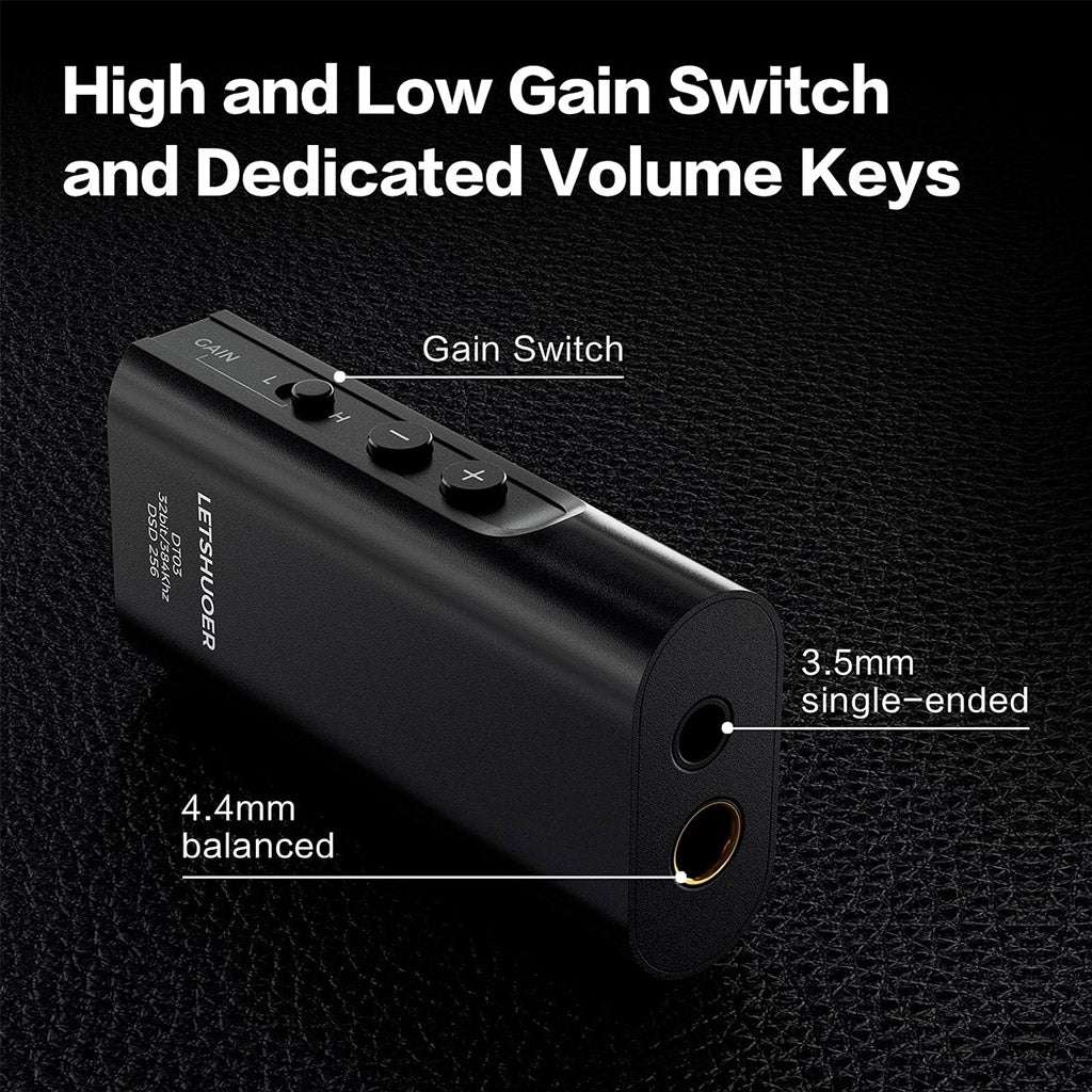 LETSHUOER DT03 Portable Dac / Amp High & low Gain Switch
