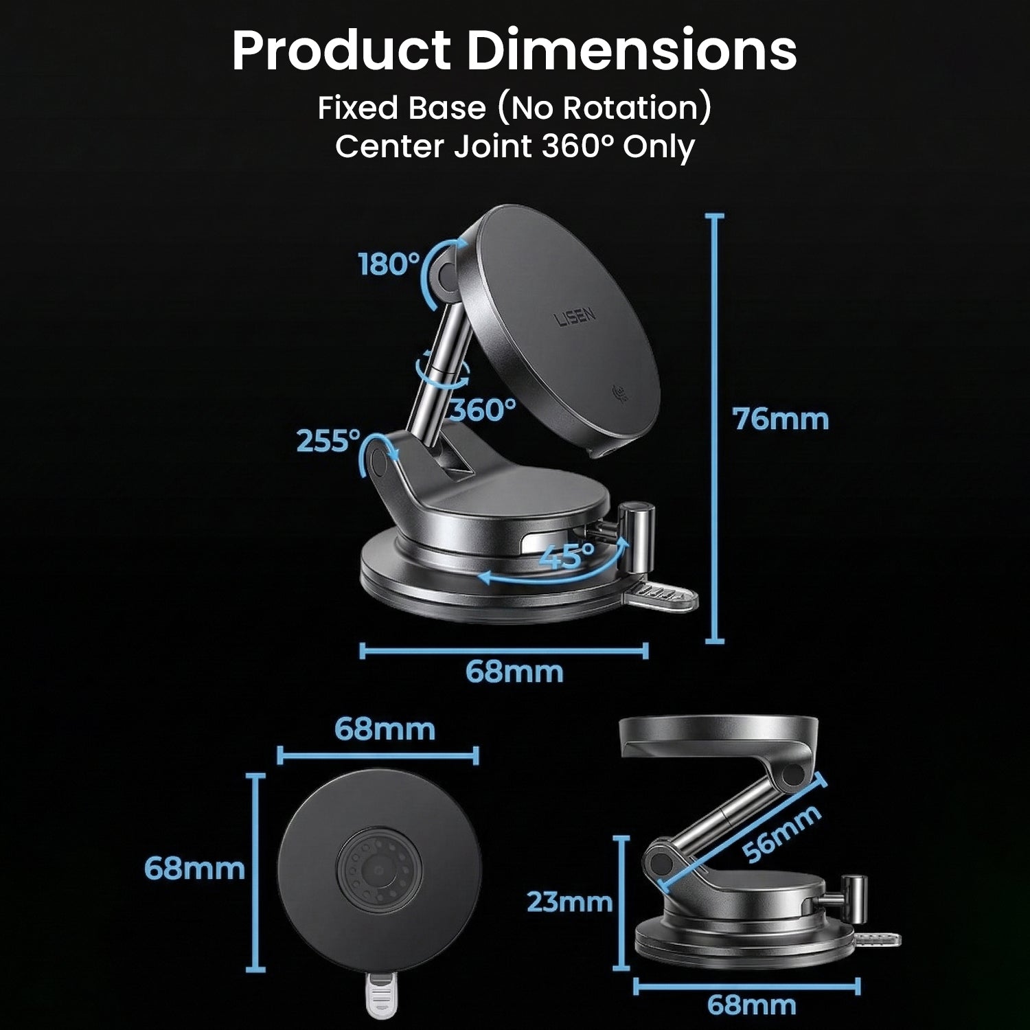 Wireless car phone holder with adjustable dimensions