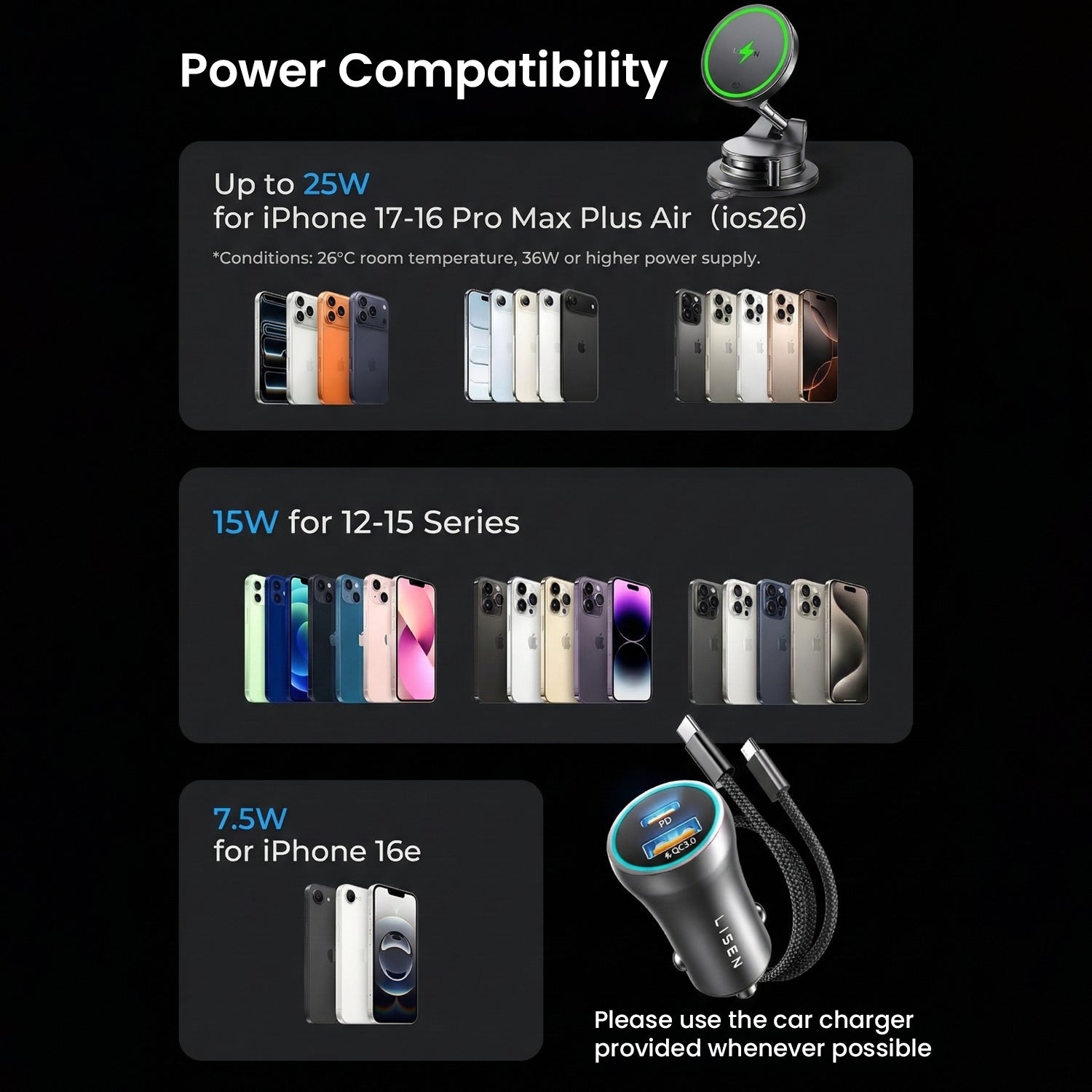 Car phone holder with suction cup and size specifications