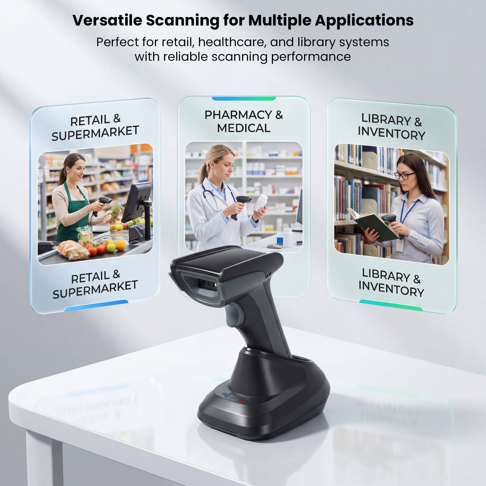 Luckydoor- DS230BT 1D & 2D 2-IN-1 Wireless Barcode Scanner with Charging Base