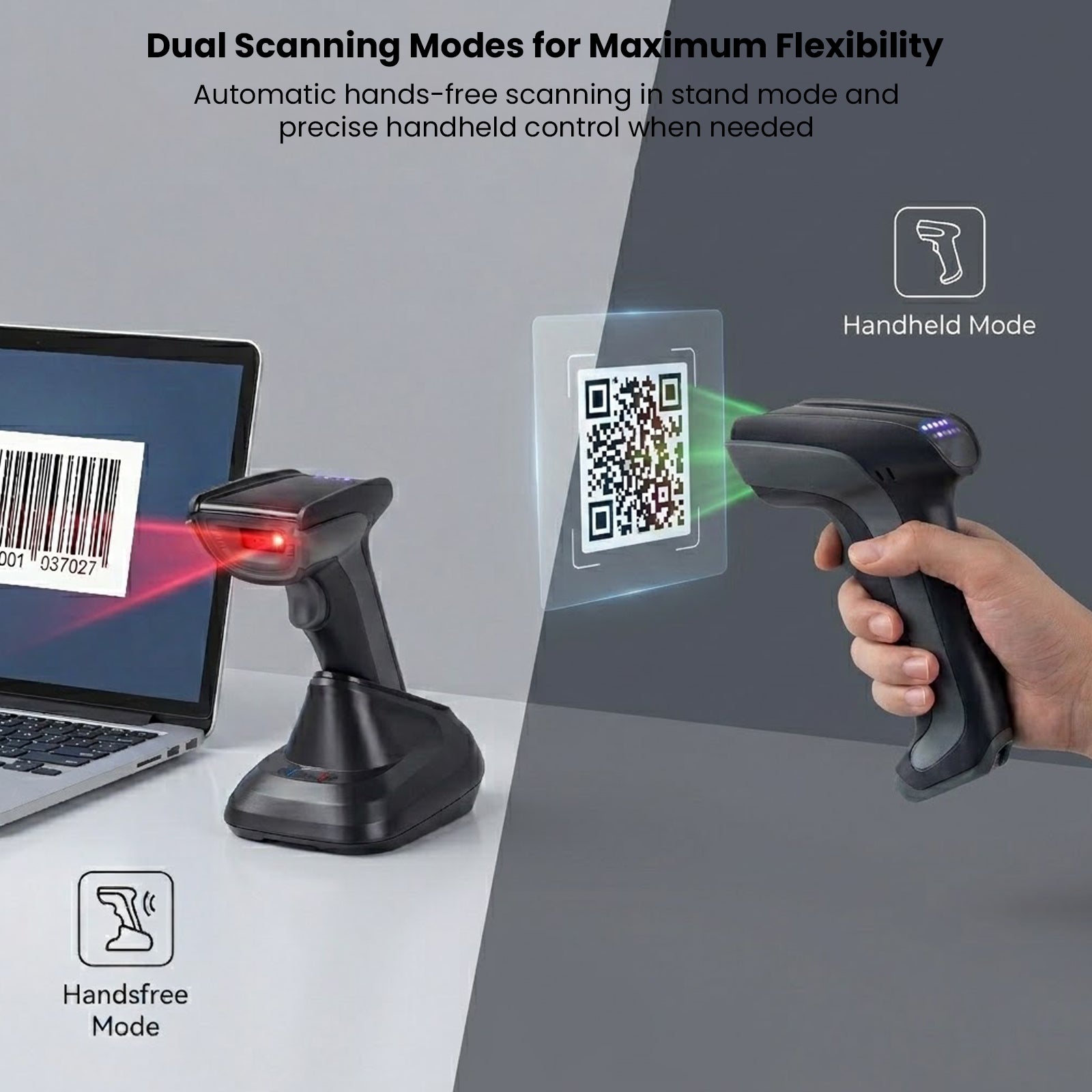 Luckydoor- DS230BT 1D & 2D 2-IN-1 Wireless Barcode Scanner with Charging Base