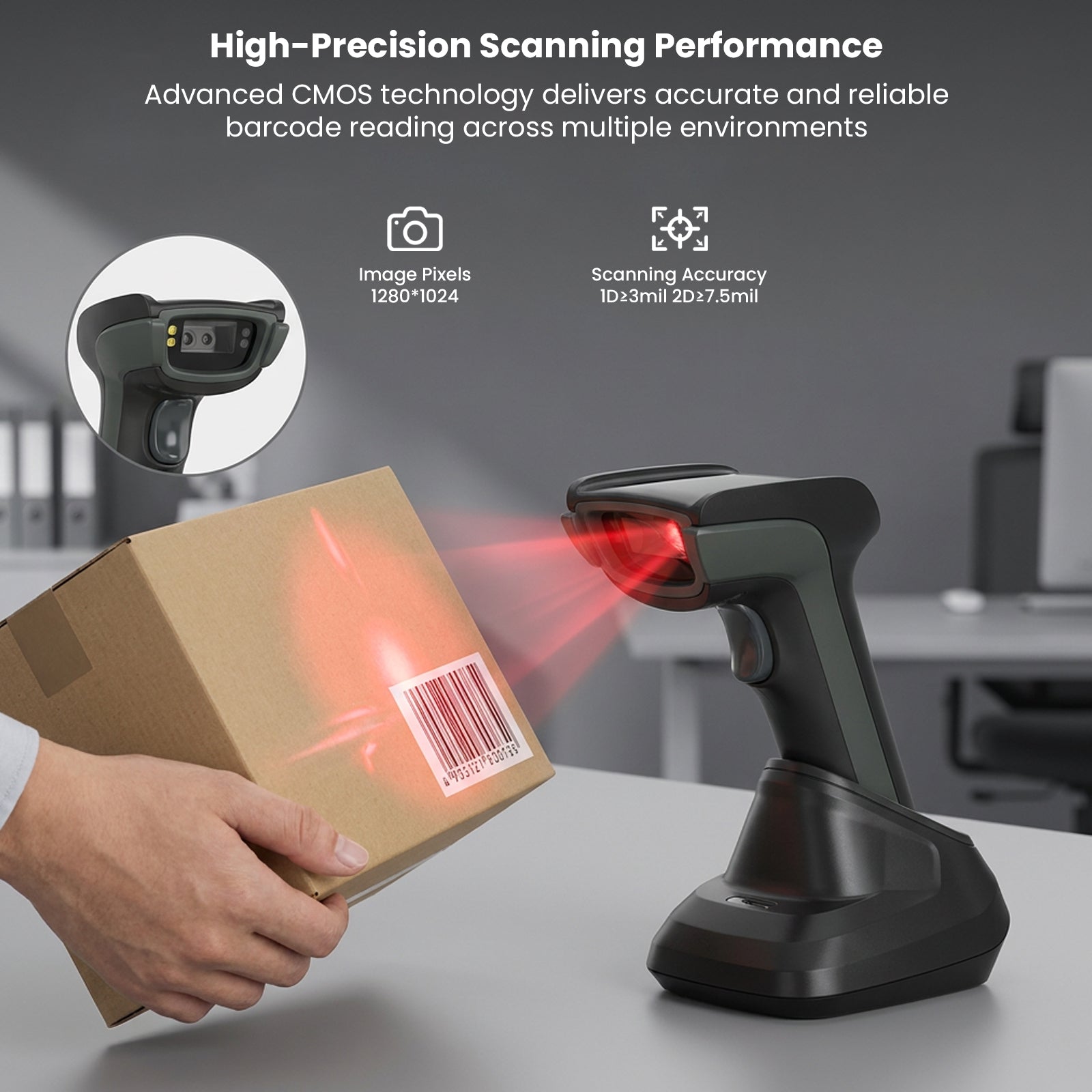 Luckydoor- DS230BT 1D & 2D 2-IN-1 Wireless Barcode Scanner with Charging Base