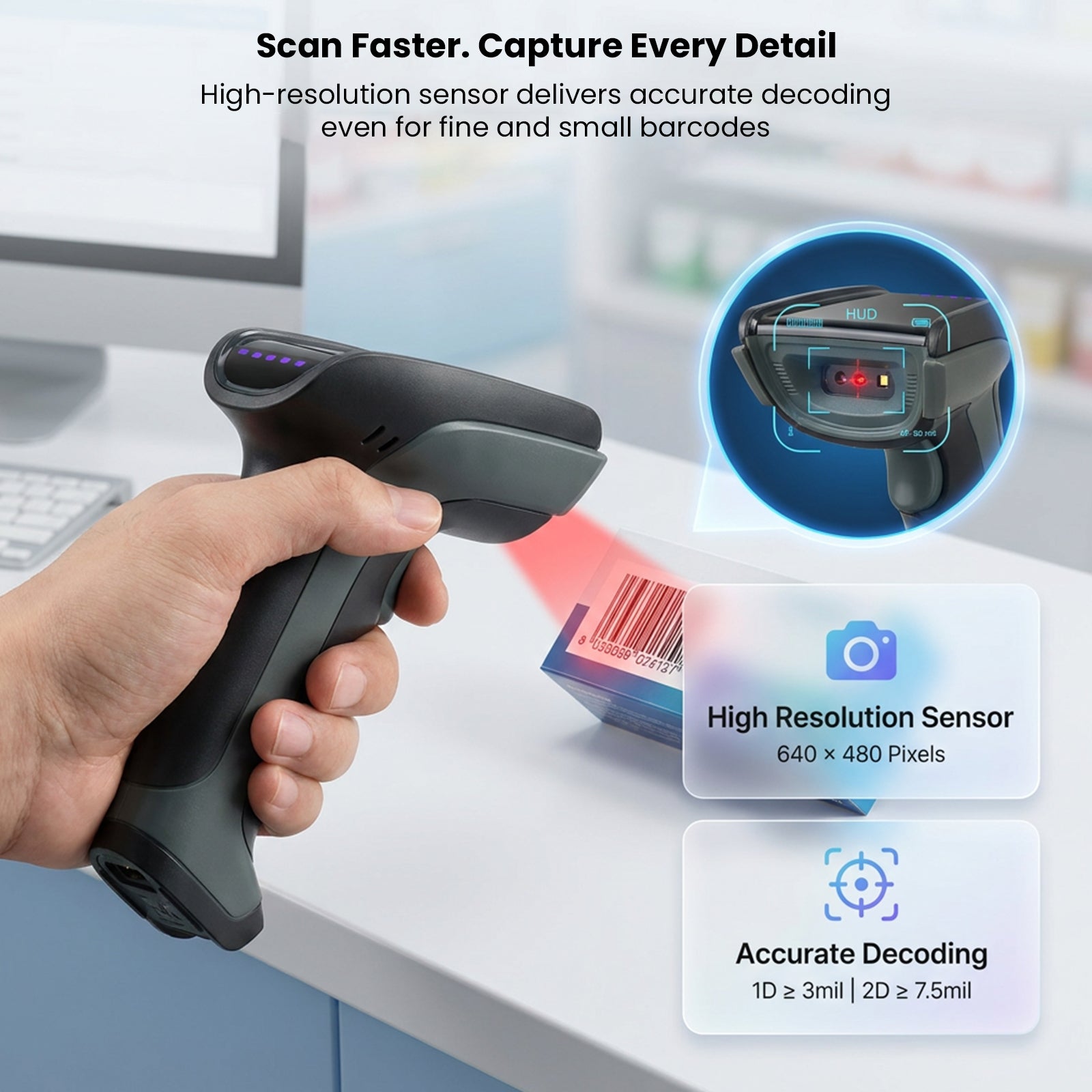 Luckydoor- DS230BT 1D & 2D 2-IN-1 Wireless Barcode Scanner with Charging Base
