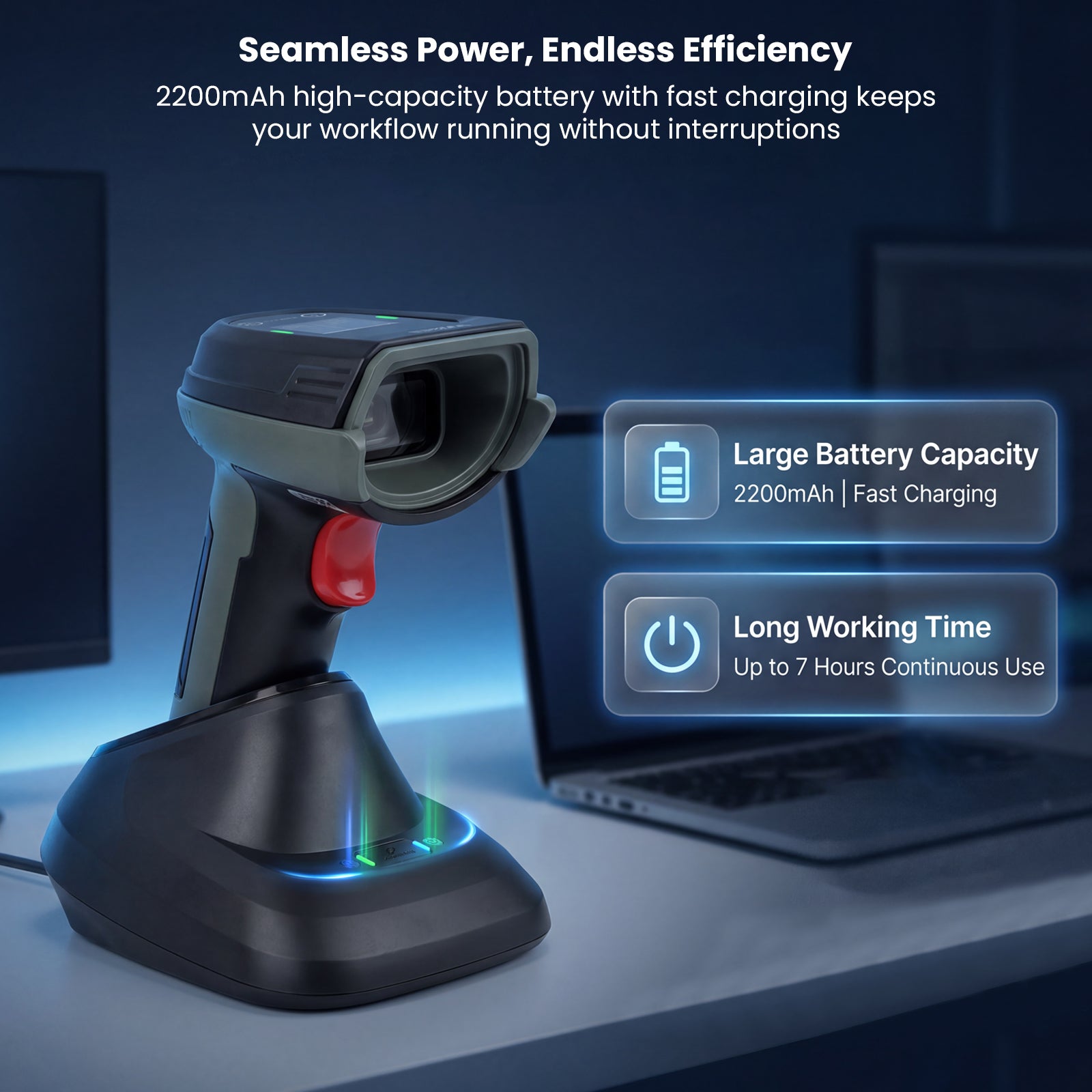 Luckydoor- DS370DT Cordless 2D Barcode Scanner with Digital Display