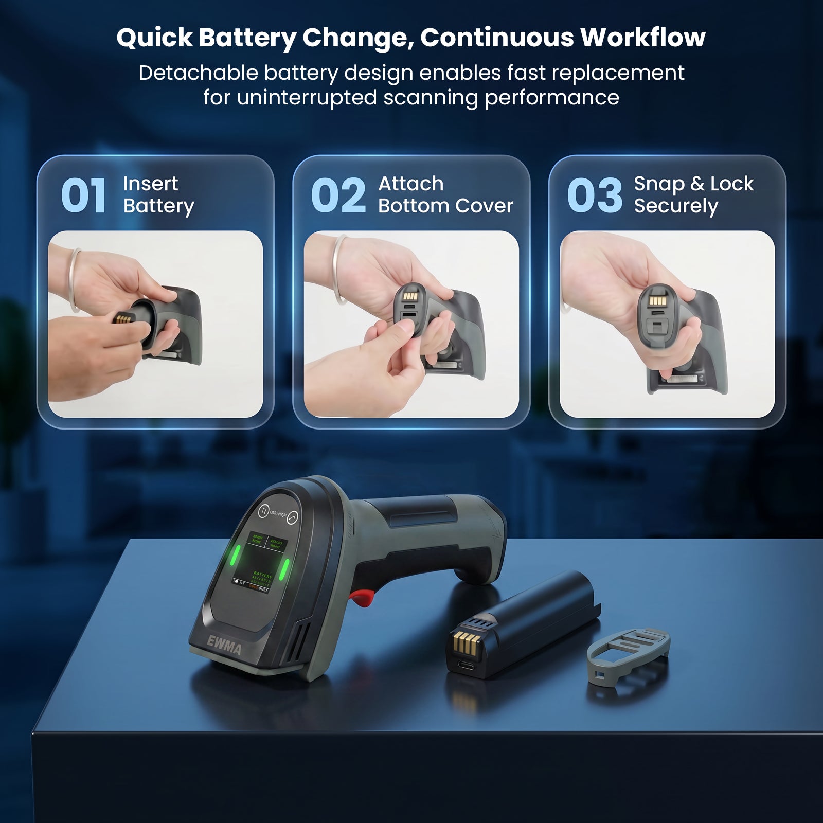 Luckydoor- DS370DT Cordless 2D Barcode Scanner with Digital Display