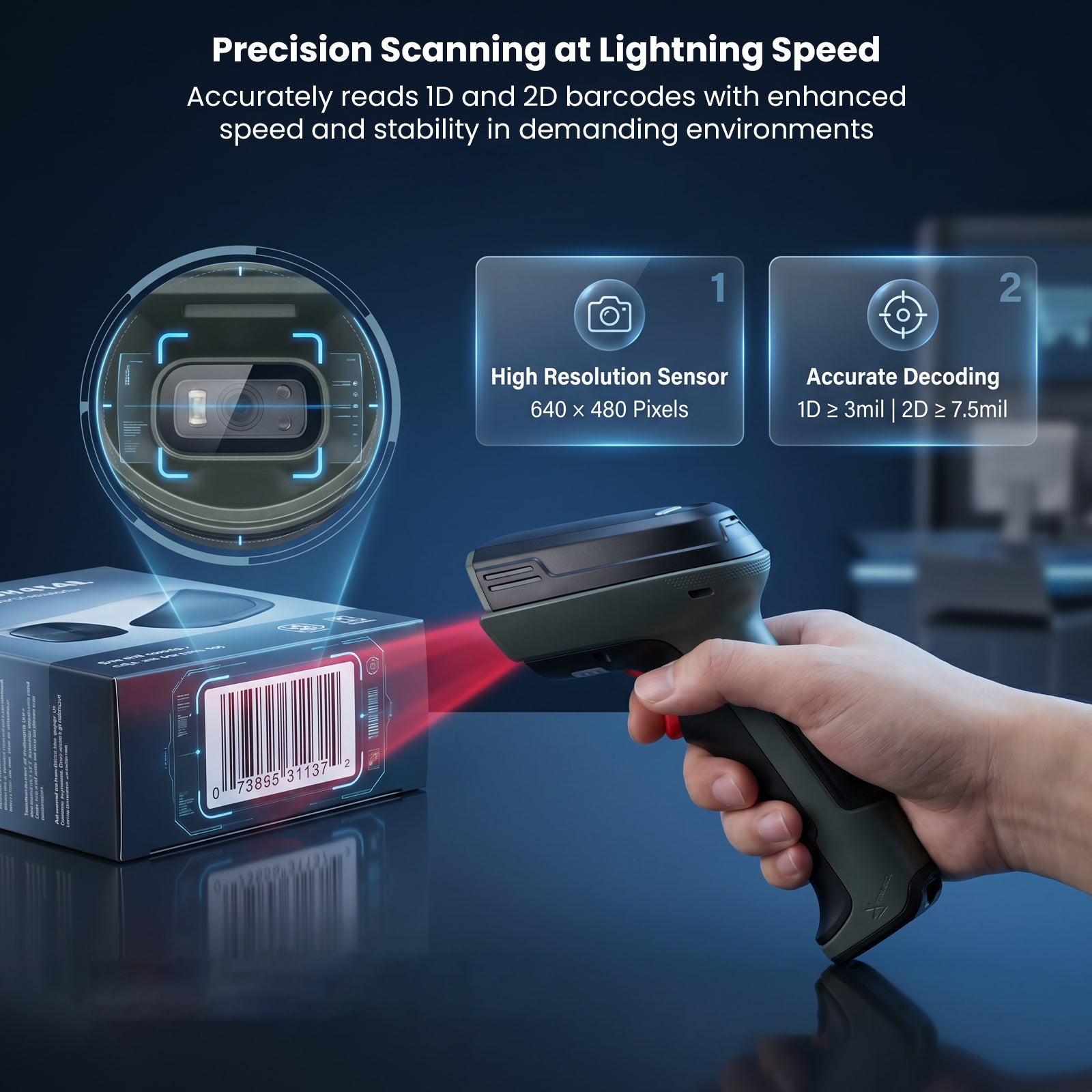 Luckydoor- DS370DT Cordless 2D Barcode Scanner with Digital Display