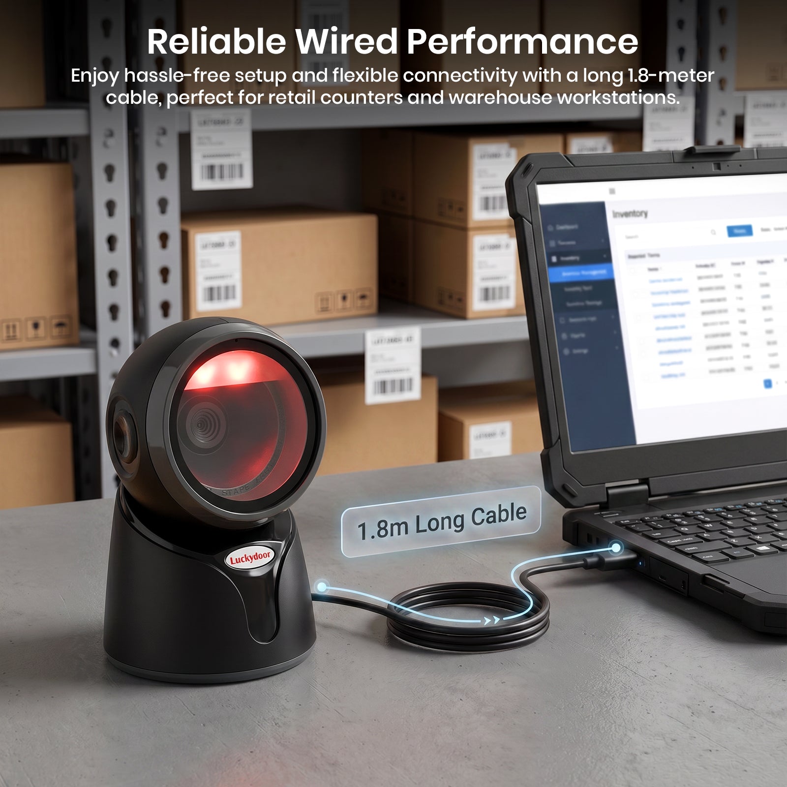 Luckydoor- 2D & 1D USB Wired Qr Code Reader Omnidirectional Barcode Scanner