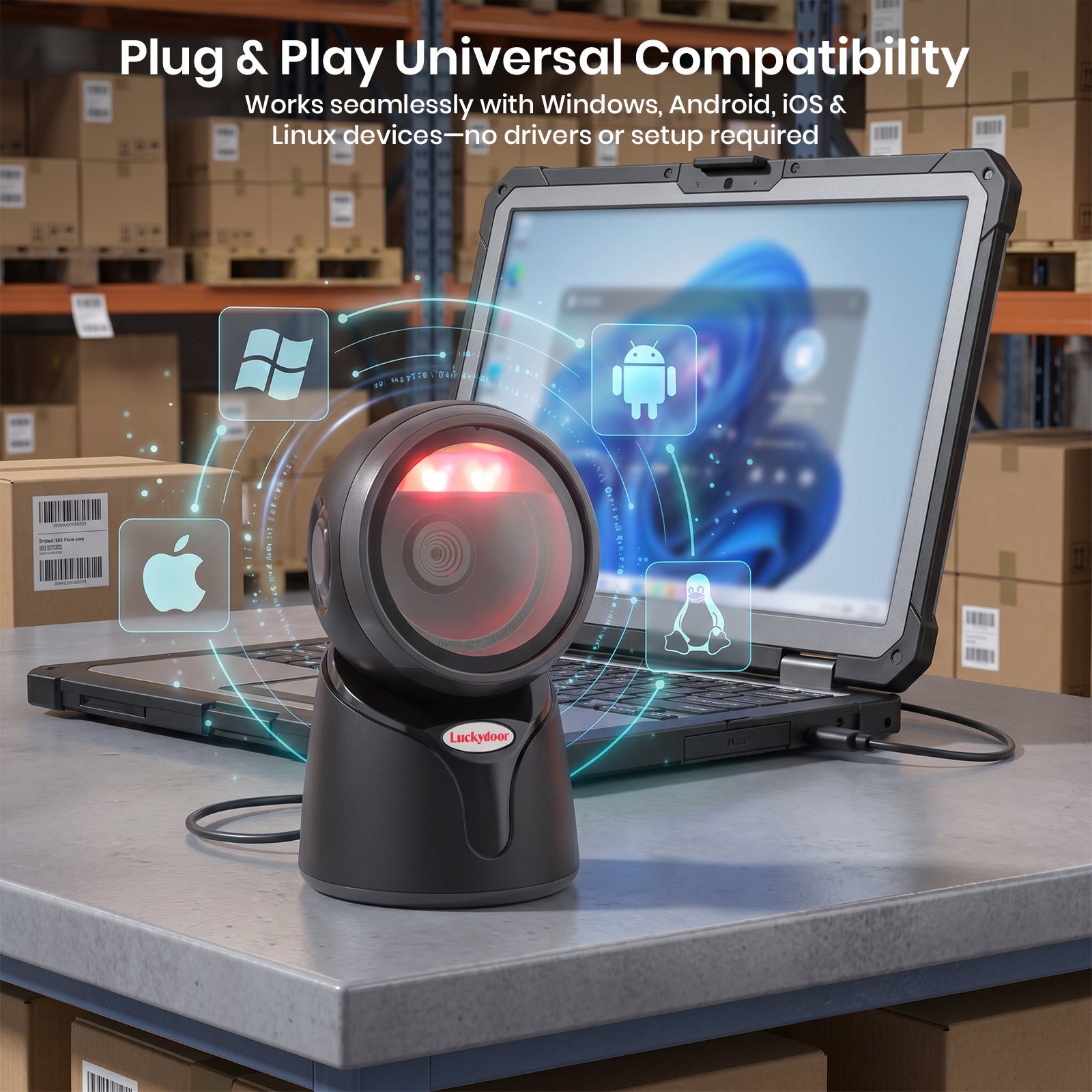 Luckydoor- 2D & 1D USB Wired Qr Code Reader Omnidirectional Barcode Scanner