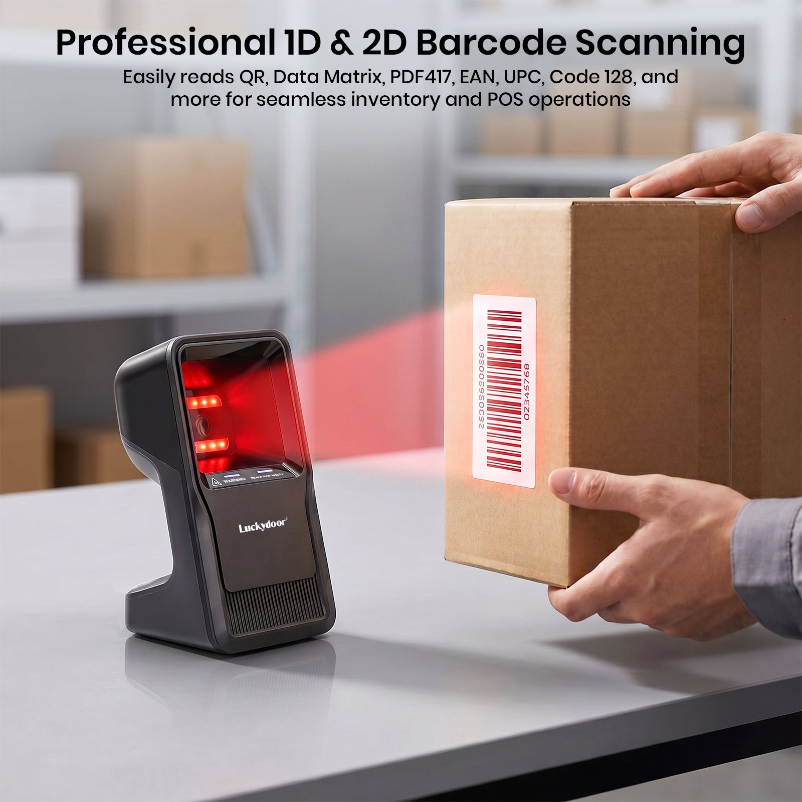 Luckydoor- 2D & 1D USB Wireless Small Square Omnidirectional Barcode Scanner