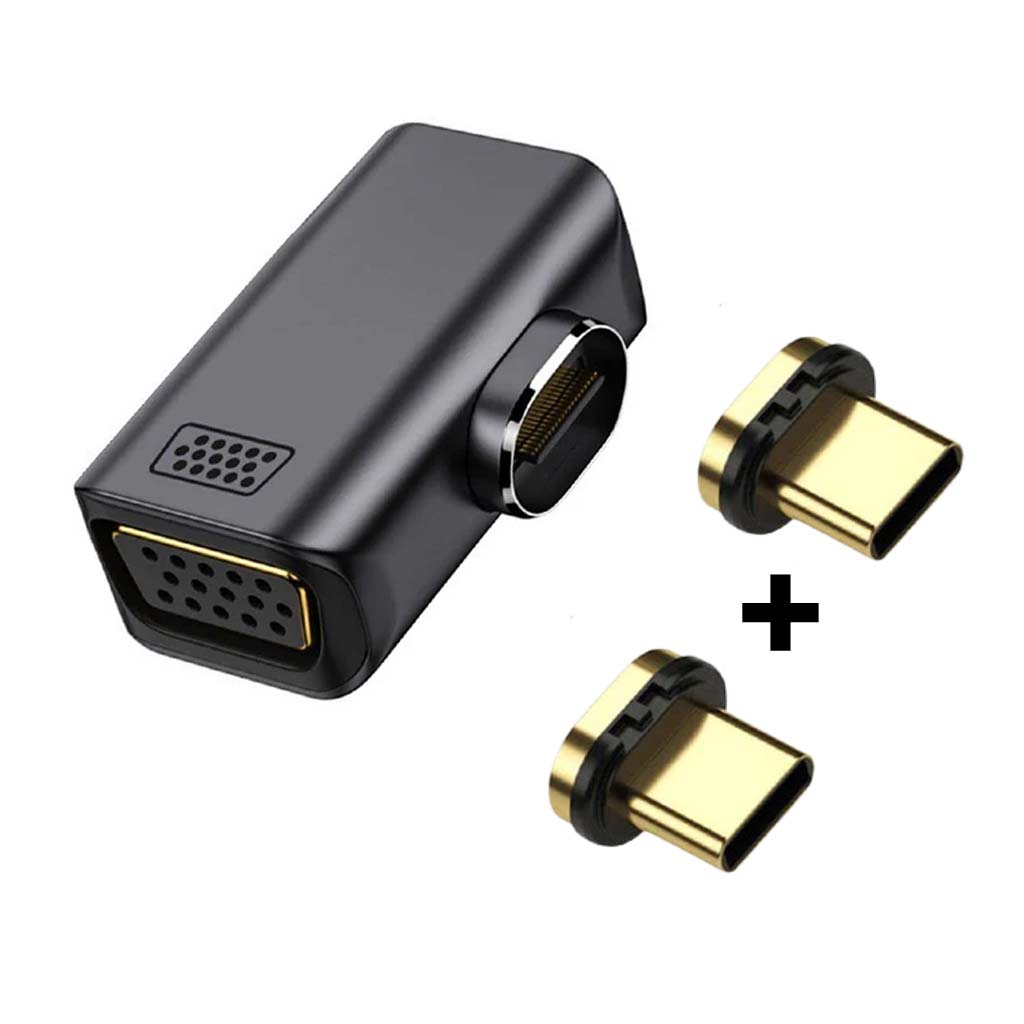 TECPHILE 1080P FHD Magnetic Type C to VGA Adapter includes two gold-plated USB-C magnetic connectors for flexible and portable video connectivity.