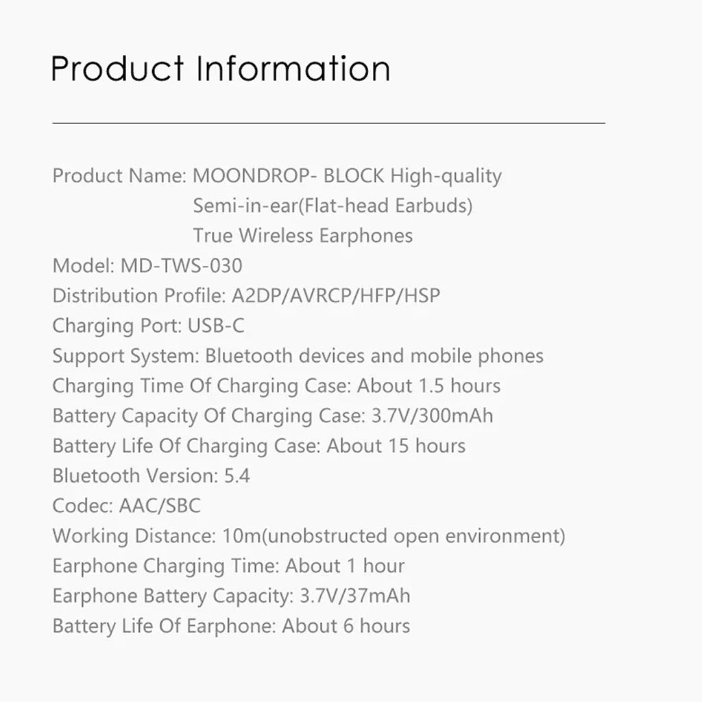 MoonDrop Block TWS Earbuds Specifiaction