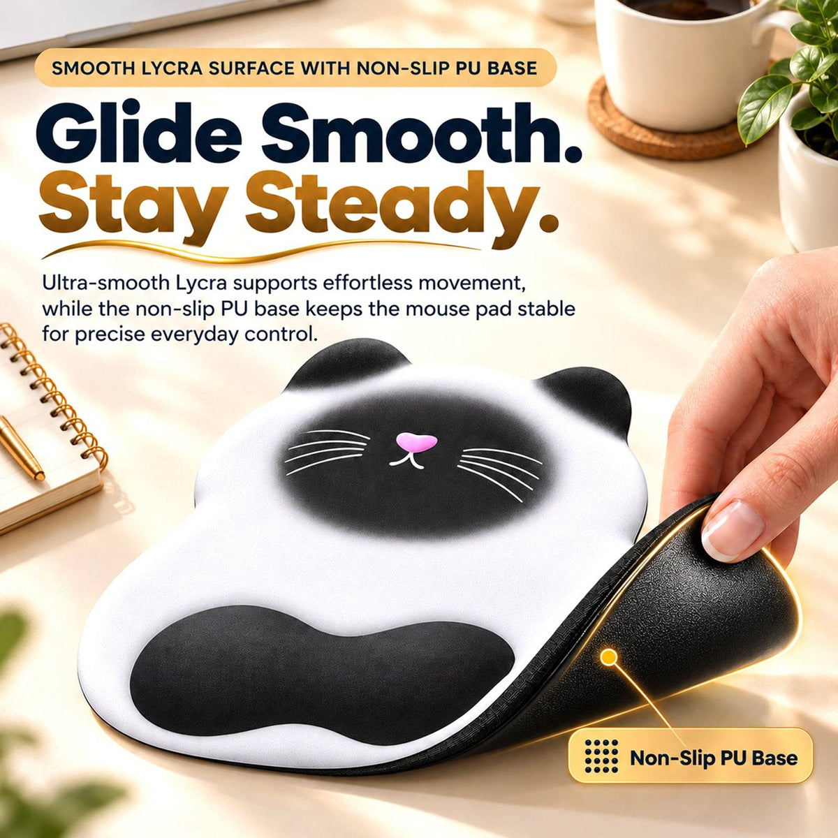 TECPHILE – Ergonomic Cat Style Mouse Pad with Wrist Rest