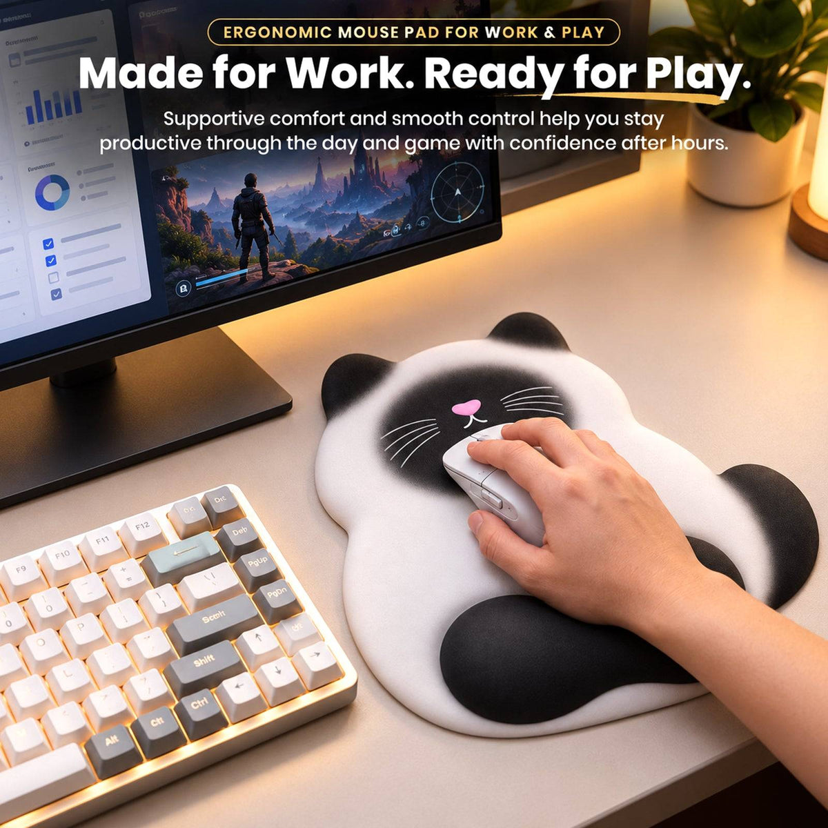 TECPHILE – Ergonomic Cat Style Mouse Pad with Wrist Rest