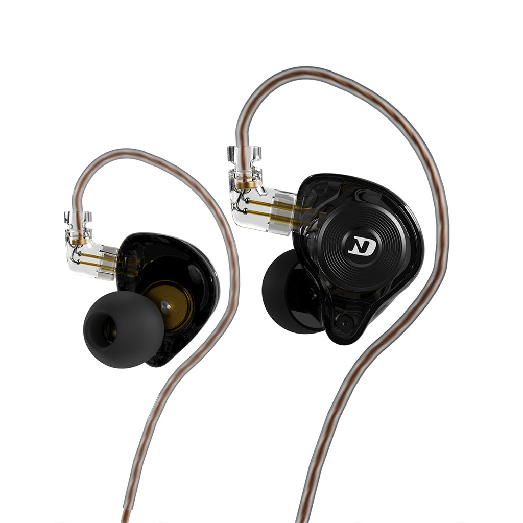 Black transparent in-ear monitor with copper cable